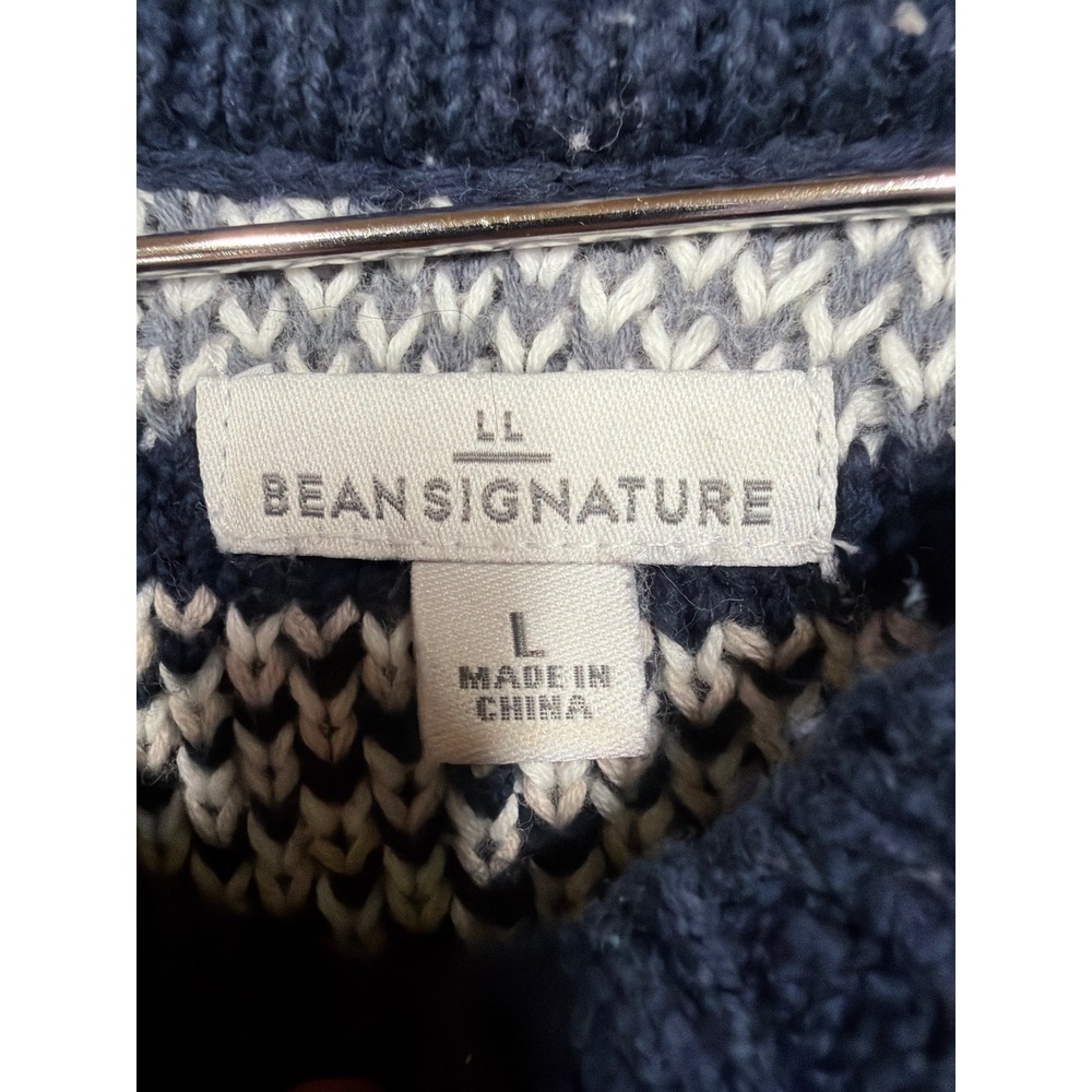 LL Bean Signature Sweater Women L Navy Blue Fair Isle Aztec Cotton Knit 506546 - Picture 2 of 5